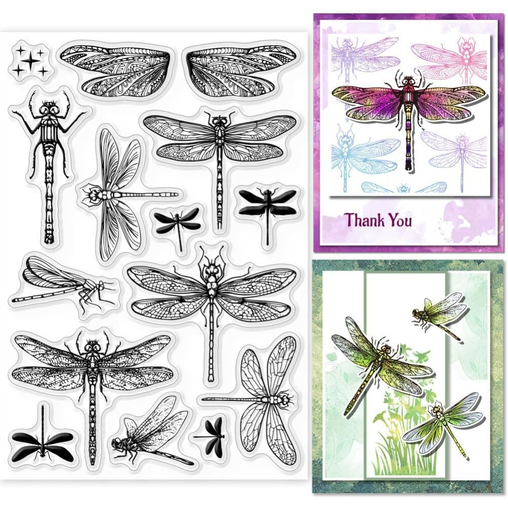 Clear Silicone Stamps For Card Making - Прозрачные штампы со стрекозой для «сделай