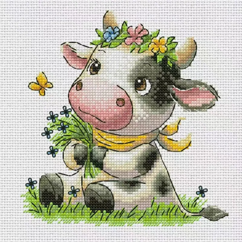 Cross Stitch Stamped Kits Beginners - [CC2949-Милая маленькая коровка] | Набор для