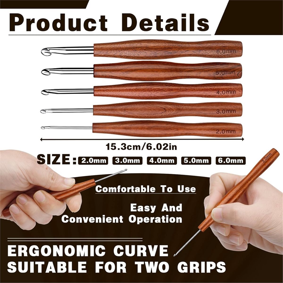Набор крючков для вязания AT16 – обзор и цена Wooden Crochet Hooks Ergonomic Handle